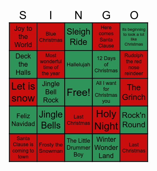 Christmas Song's BINGO Card