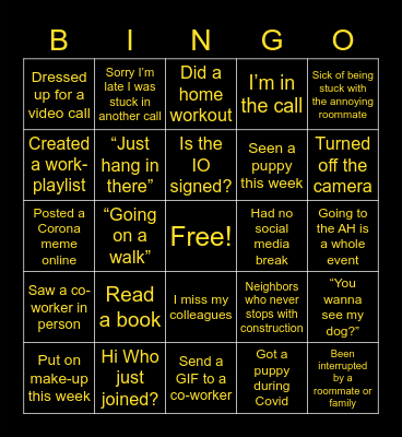 IM/CM REMOTE WORK BINGO Card