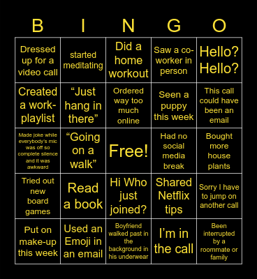 IM/CM REMOTE WORK BINGO Card