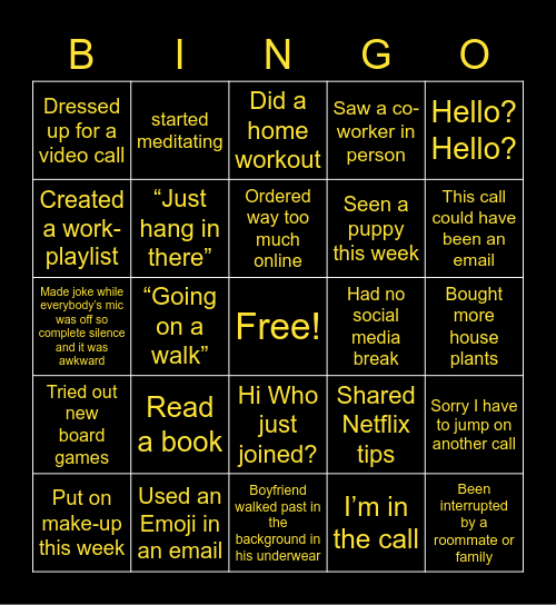 IM/CM REMOTE WORK BINGO Card