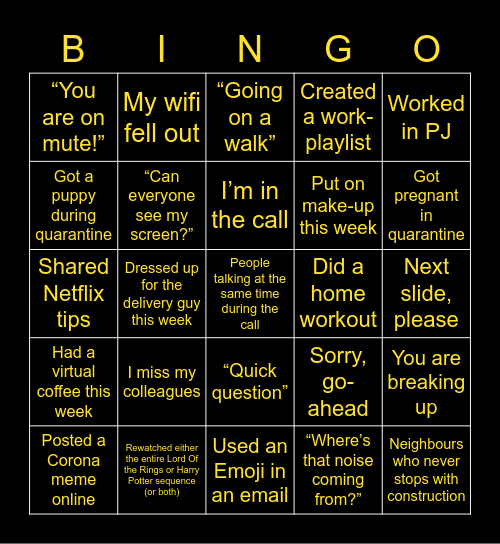 IM/CM REMOTE WORK BINGO Card