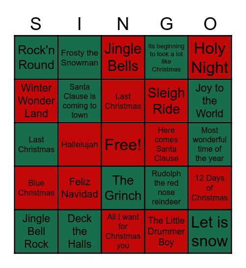 Christmas Song's BINGO Card