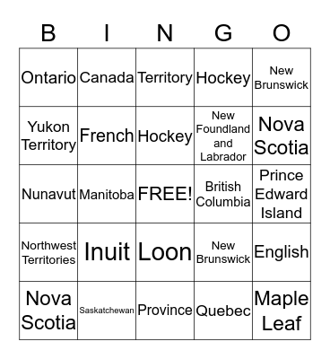 Canada Bingo Card