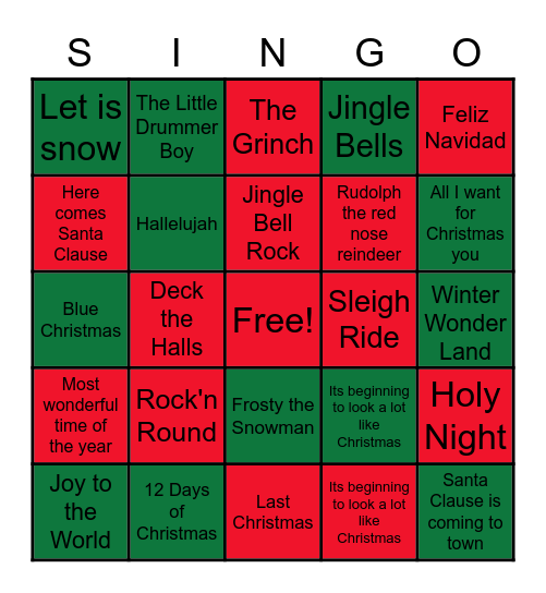 Christmas Song's BINGO Card