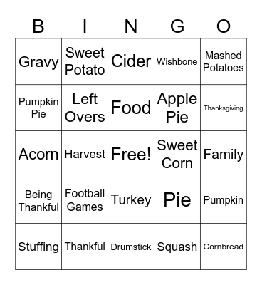 Thanksgiving Rhythms Bingo Card