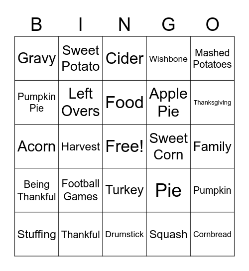 Thanksgiving Rhythms Bingo Card