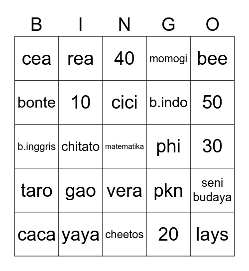 bingo with gao Bingo Card