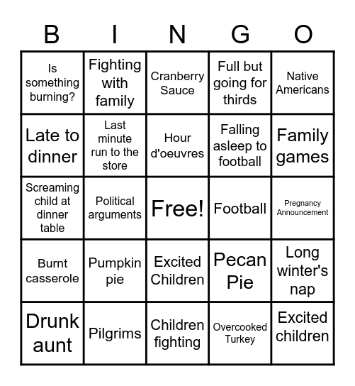 Thanksgiving Bingo Card