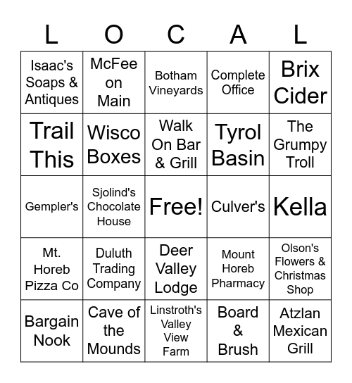 Shop Mount Horeb Chamber Bingo Card