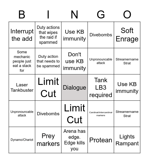 Raid Boss Fun Bingo Card