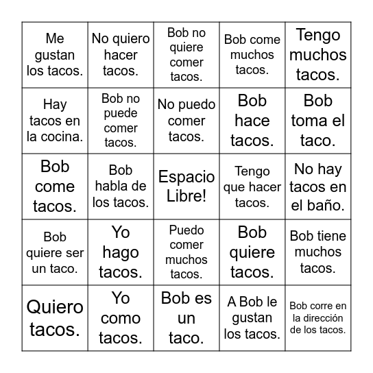High Frequency + Tacos Bingo Card