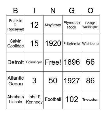 Thanksgiving Trivia BINGO Card