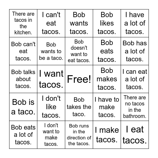 High Frequency Verb + Tacos (English) Bingo Card
