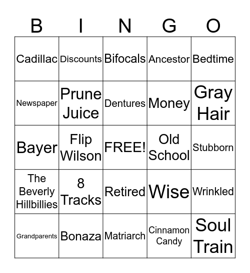 Senior Citizen Bingo Card