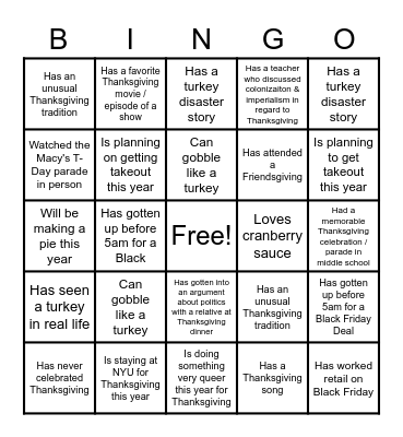 Queersgiving Bingo Card