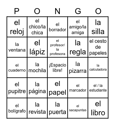 QC1 2A2 ¿Qué hay en la clase? Bingo Card