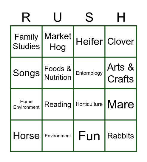 Rush County 4-H Bingo Card