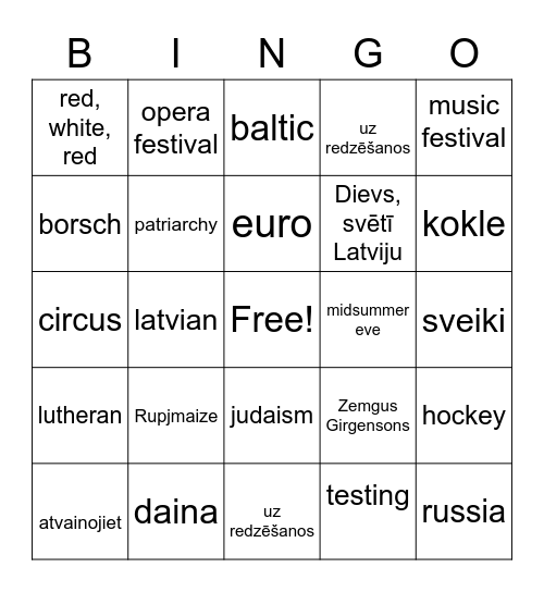 Latvia Bingo Card