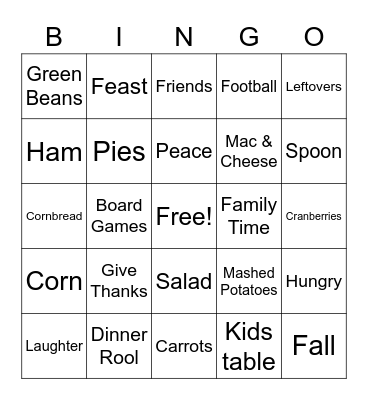 Thanksgiving Bingo Card