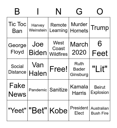 What The H@** 2020 Bingo Card