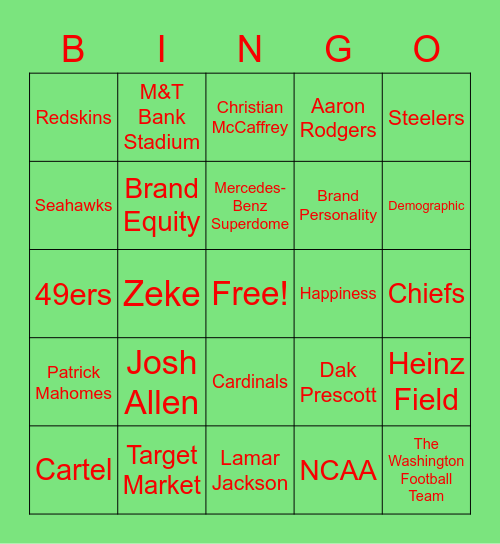 Sports Marketing Fantasy Bingo Card