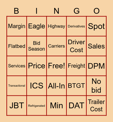 Highway Services Bingo Card