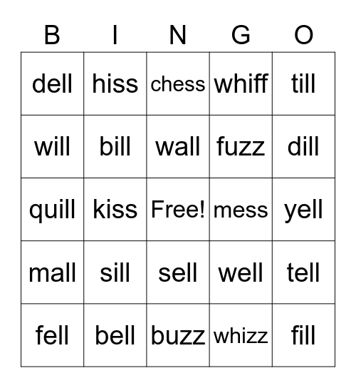 /i/ and /e/ Bingo Card