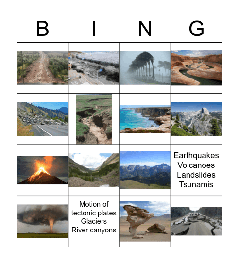Geologic Processes Bingo Card
