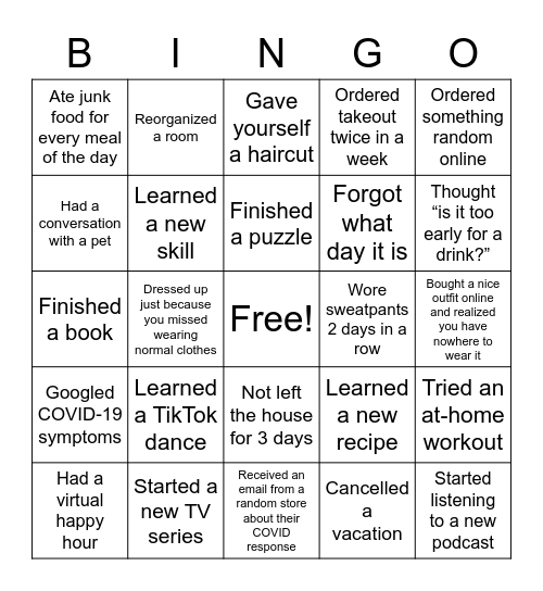 MFIN COVID Bingo Card