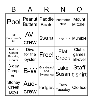 Montreat Bingo Card