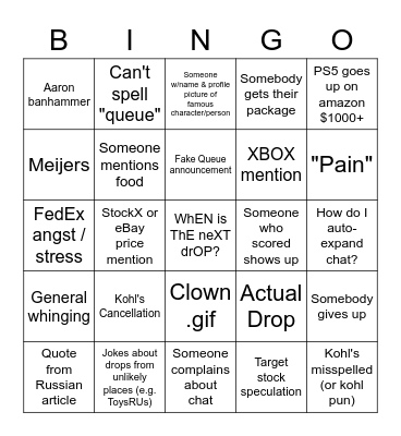 Now in Stock Chat Bingo Card