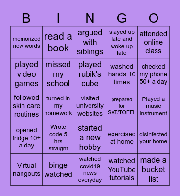 Nest Education Lockdown Bingo Card