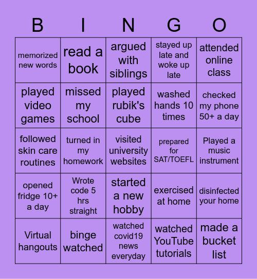 Nest Education Lockdown Bingo Card