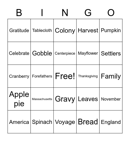 STP Thanksgiving Bingo Card