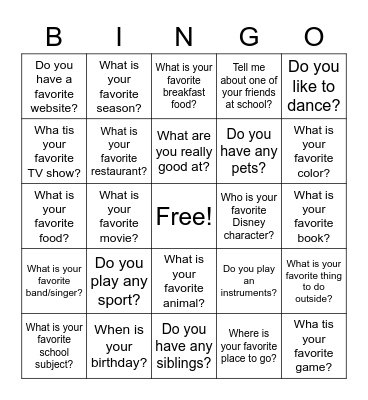 Get to Know You Bingo Card