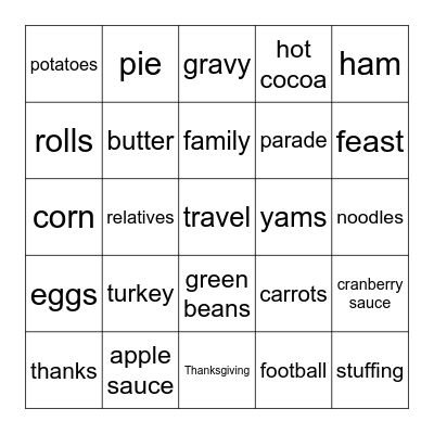 Turkeyingo Bingo Card