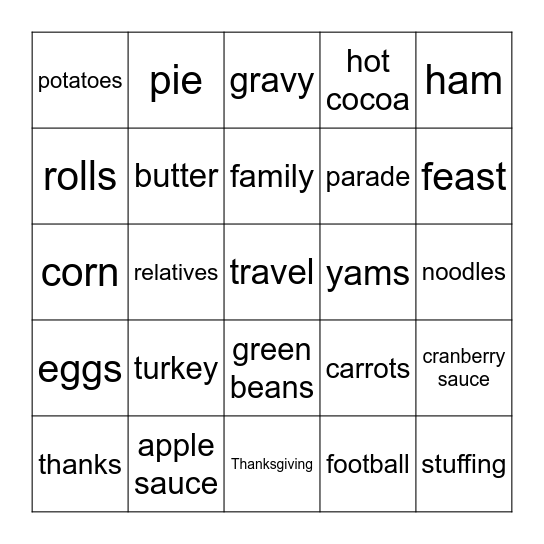 Turkeyingo Bingo Card