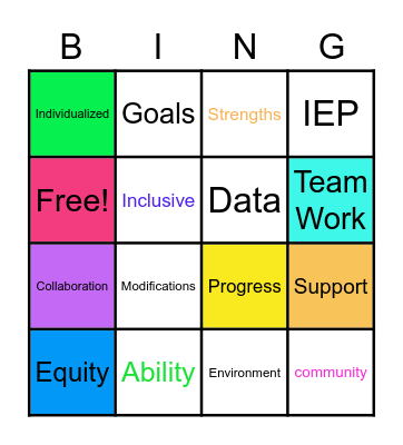 Special Education Bingo Card