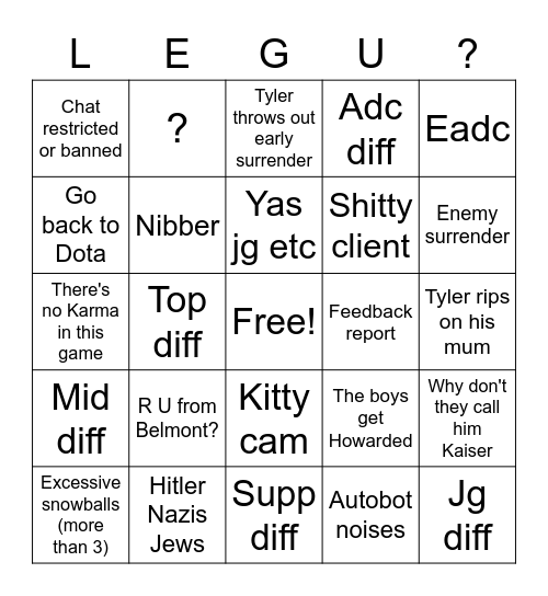 Leg of Lerderns 2 Bingo Card