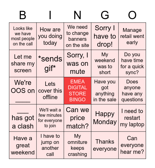 EMEA Online Stores Black Friday Bingo Card