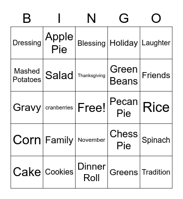 Thanksgiving Bingo Card