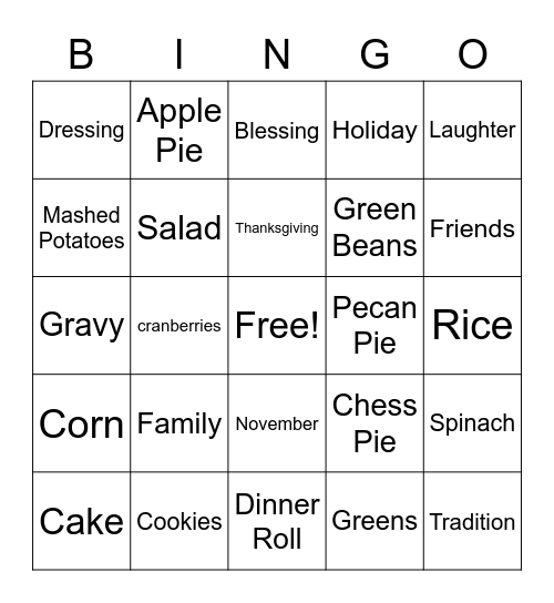 Thanksgiving Bingo Card