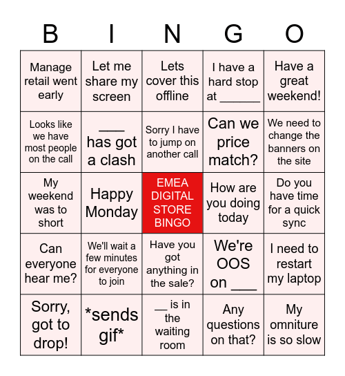 EMEA Online Stores Black Friday Bingo Card