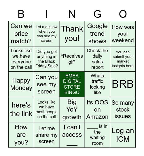 EMEA Online Stores Black Friday Bingo Card