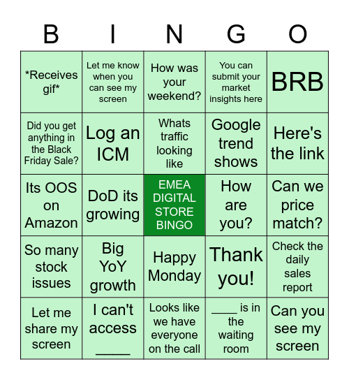 EMEA Online Stores Black Friday Bingo Card