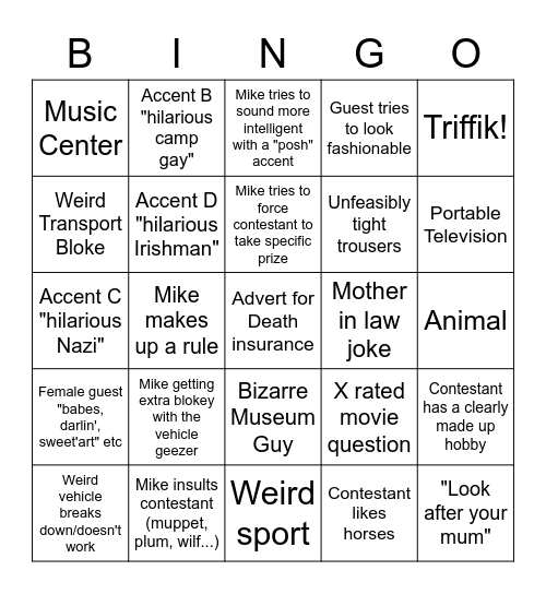 Runaround Bingo Card