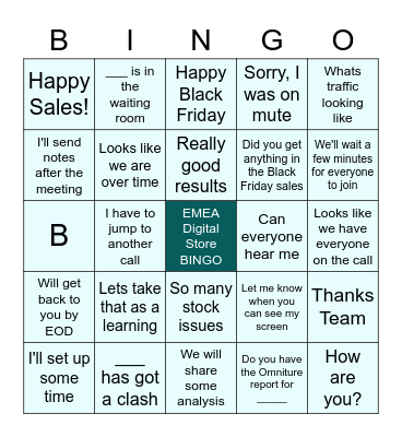 EMEA Online Stores Black Friday Bingo Card