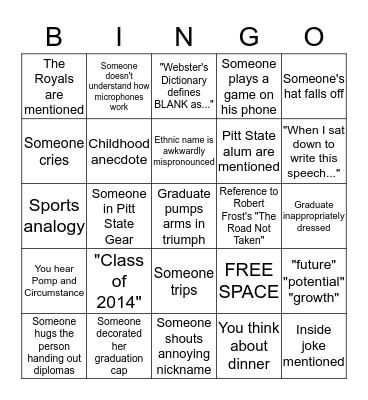 Graduation Bingo Card