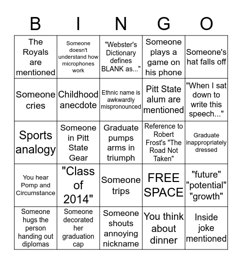 Graduation Bingo Card