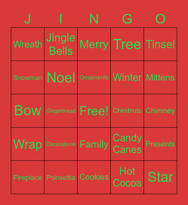 Holiday Jingo Bingo Card